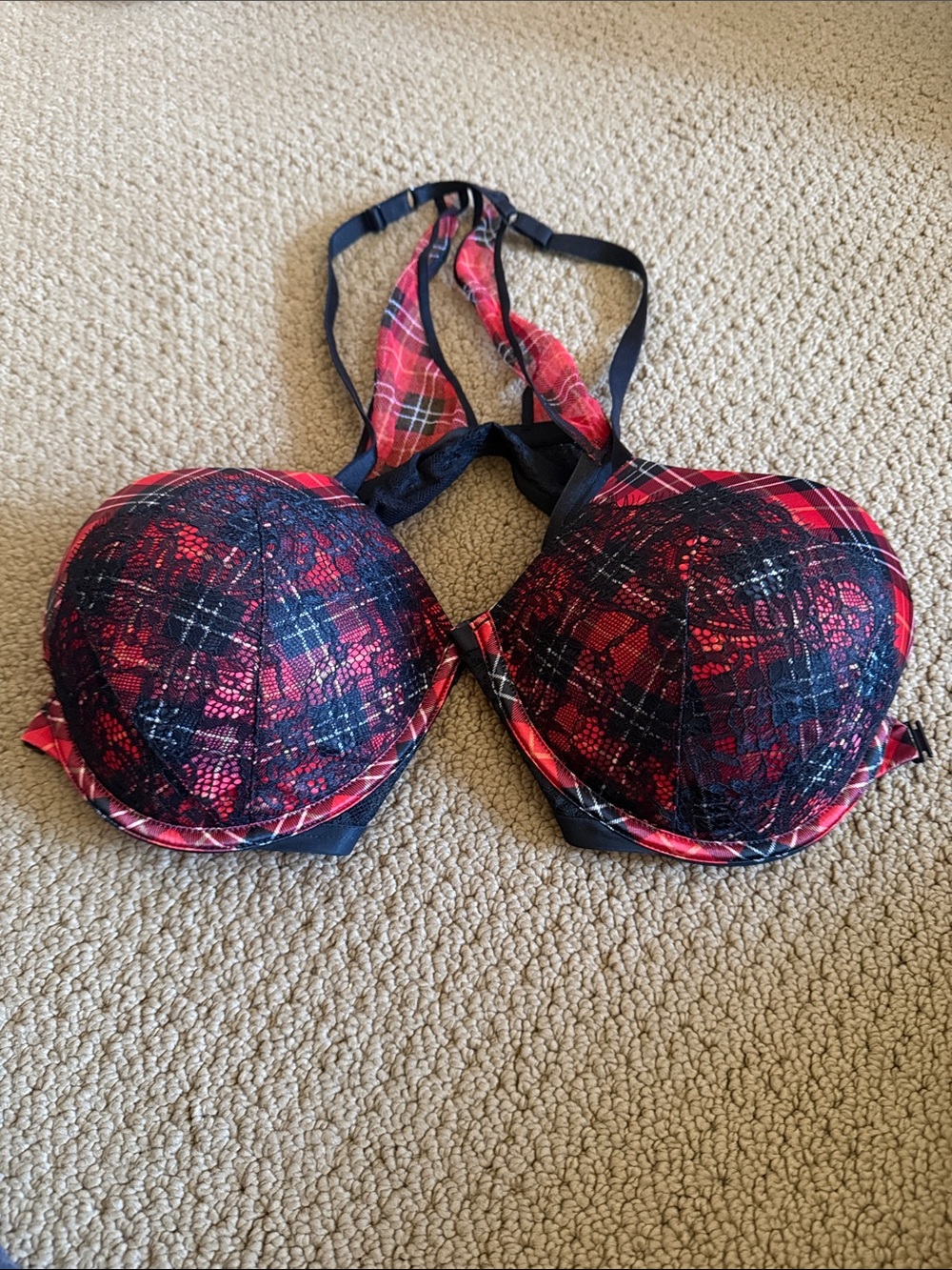 Victoria's Secret Red Bra with Black Lace Overlay - Women Accessories